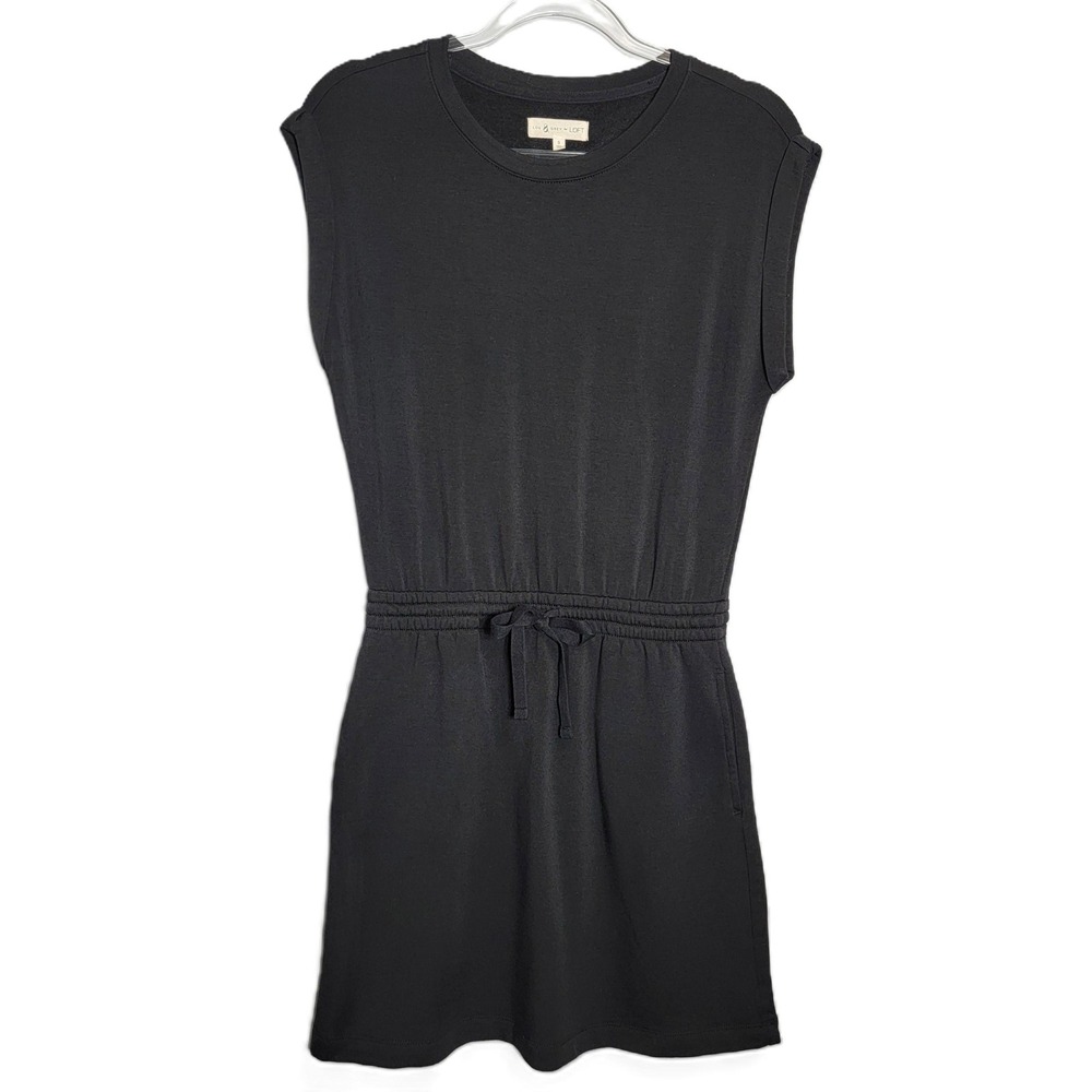 Lou & Grey for LOFT Signature Soft Black Cap Sleeve Sweatshirt Dress‎ Small
